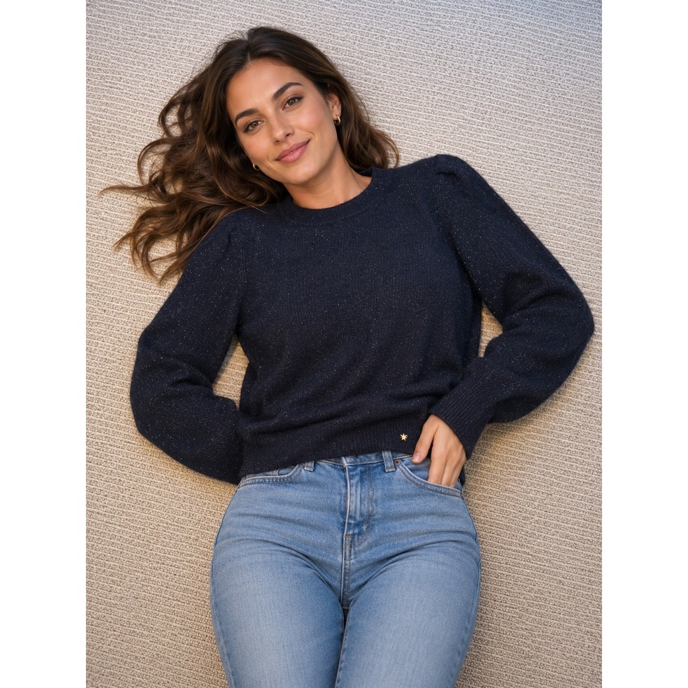 Des Petits Hauts Colette Navy Kid Mohair Silk Lurex Shimmer Sweater Size T2